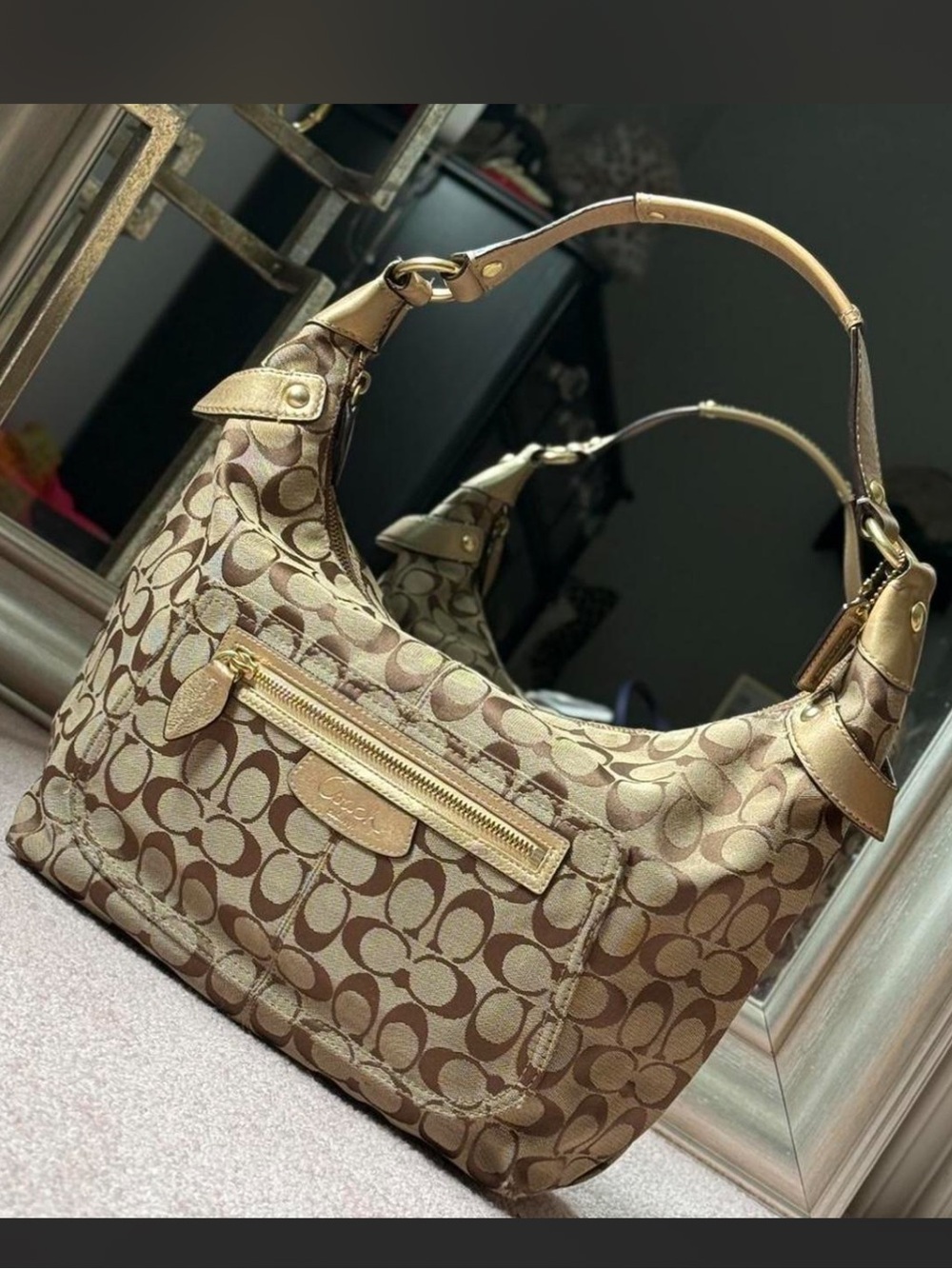 Coach Signature Penelope Jacquard Logo Shoulder Hobo Bag Purse